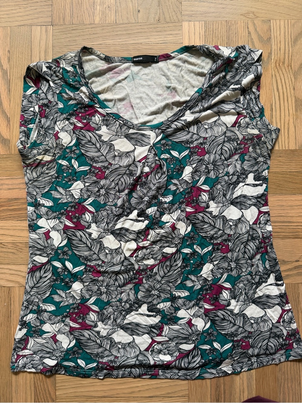 Floral Scoop Neck Women's Top in Teal, White & Magenta